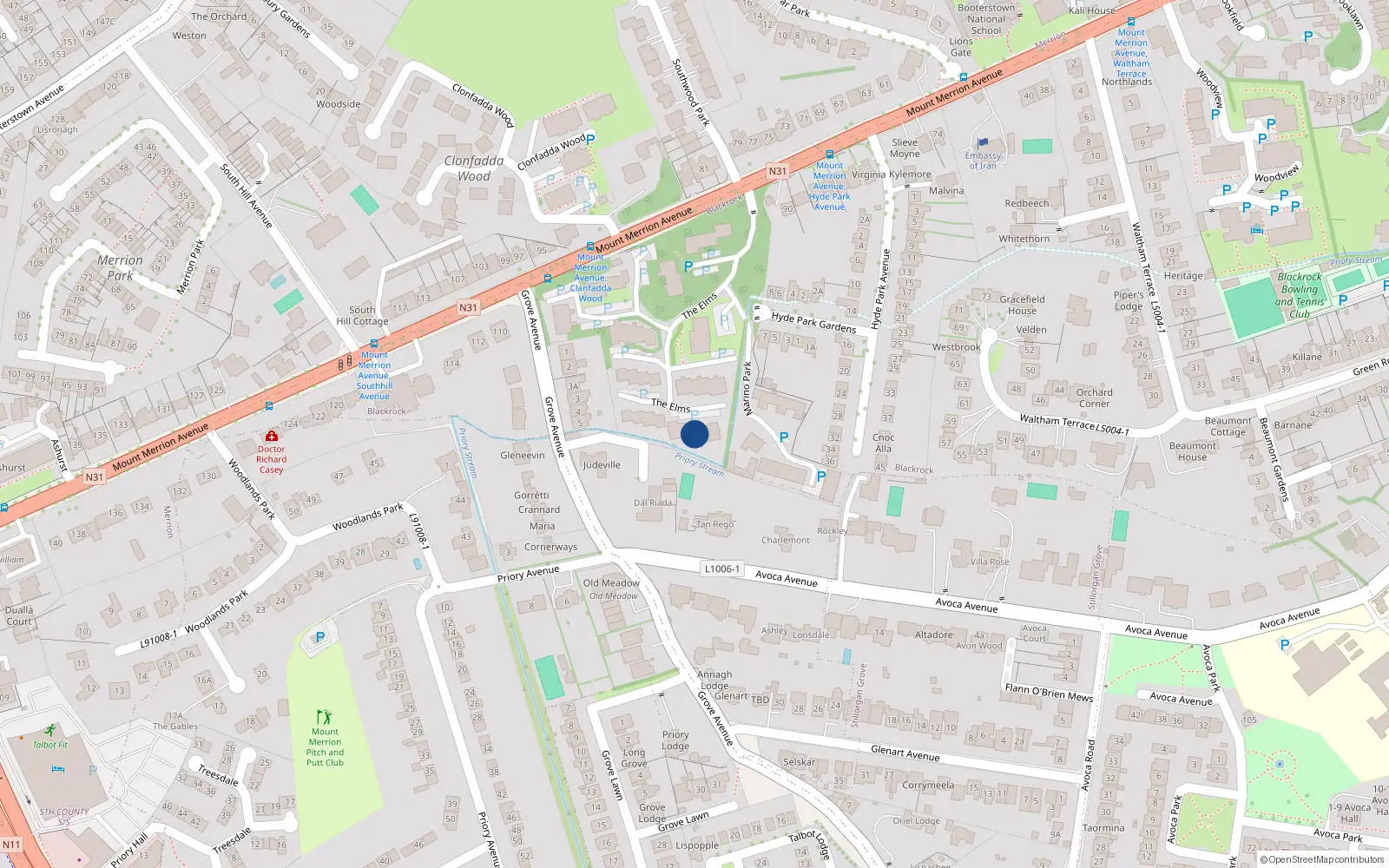 Overhead map showing the location of 84 the Elms, Mount Merrion Avenue, Blackrock