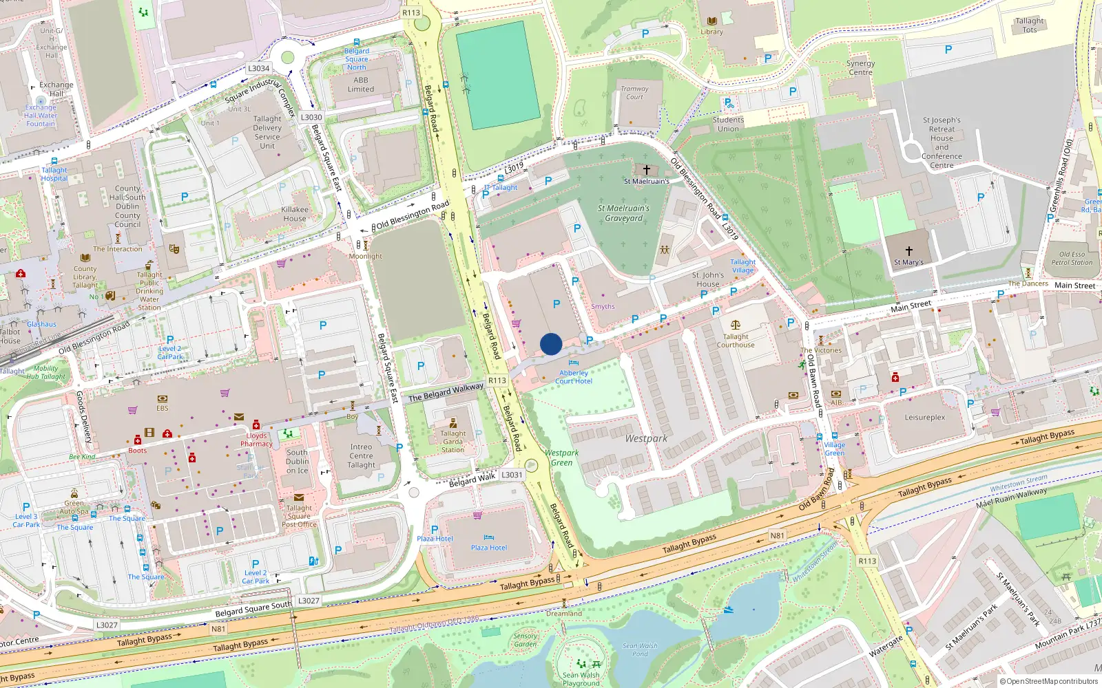 Overhead map showing the location of 85 Abberley Square, Tallaght