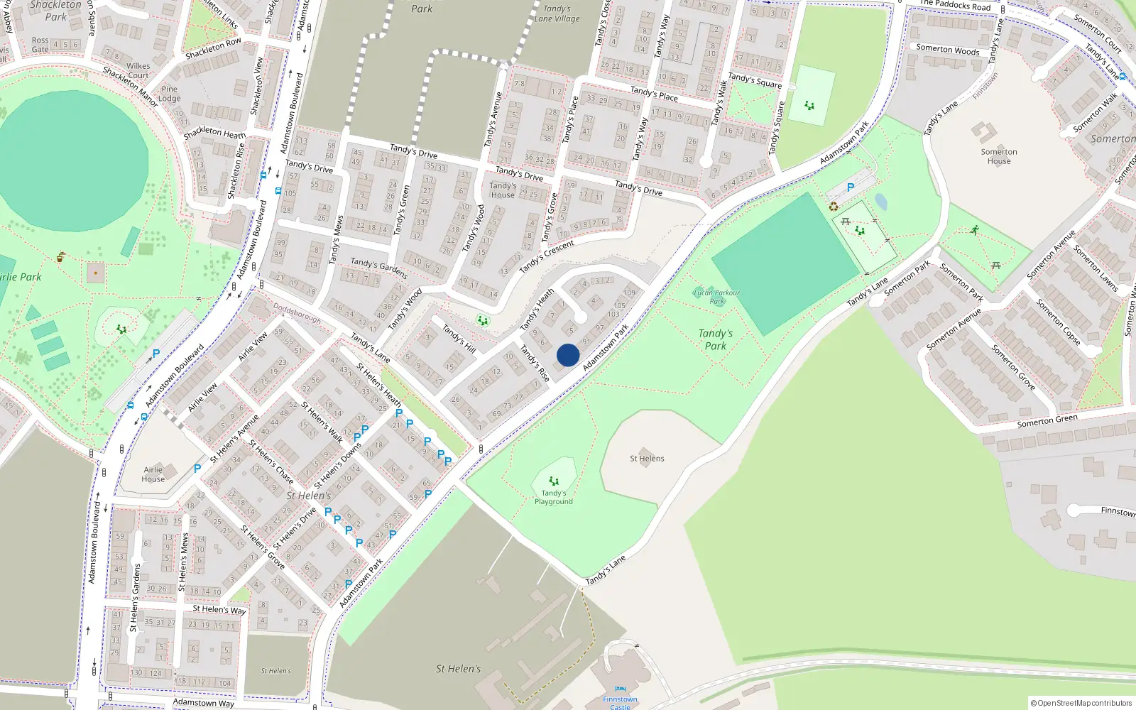 Overhead map showing the location of 85 Adamstown Park, Lucan