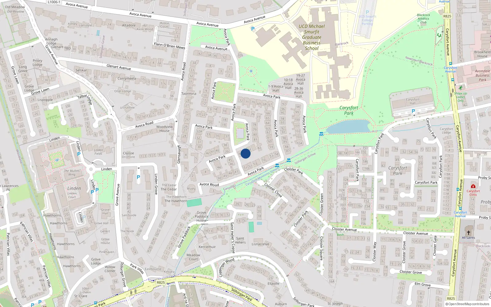 Overhead map showing the location of 85 Avoca Park, Blackrock, Dublin