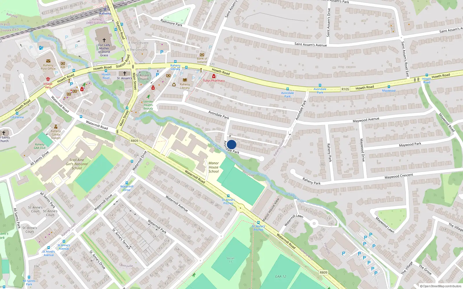 Overhead map showing the location of 85 Avondale Park, Dublin 5