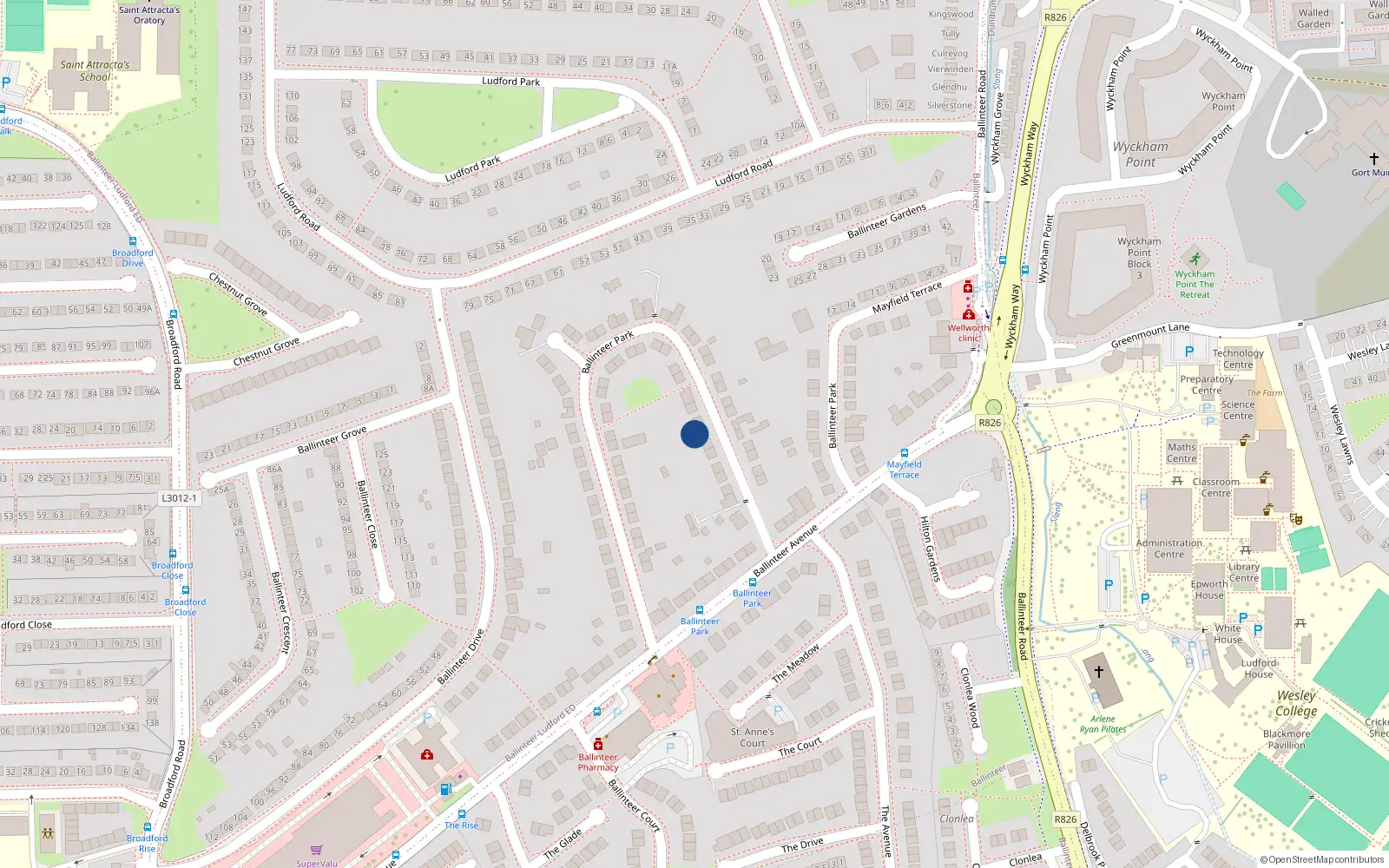 Overhead map showing the location of 85 Ballinteer Park, Dublin 16