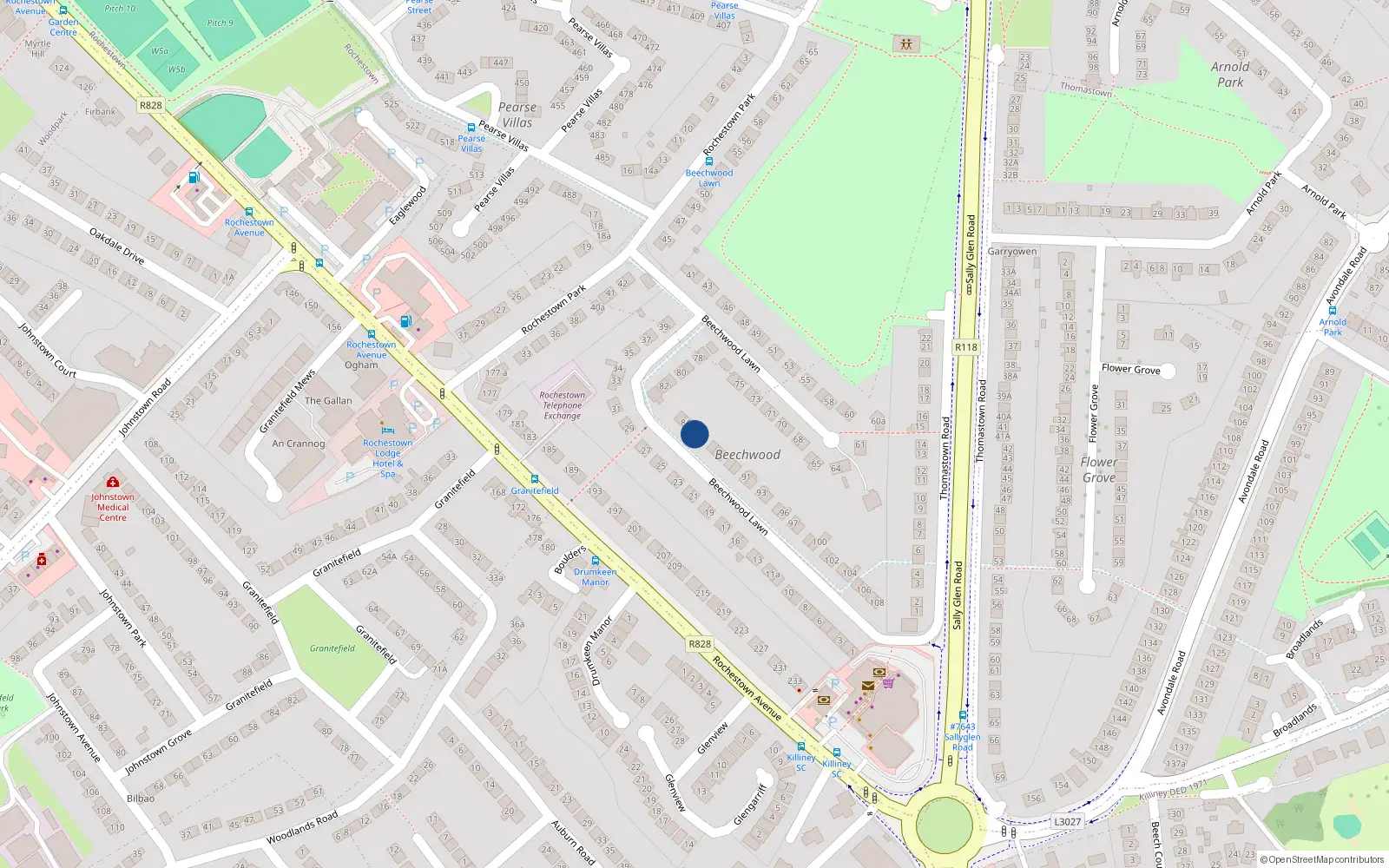 Overhead map showing the location of 85 Beechwood Lawn, Rochestown Avenue, Dun Laoghaire