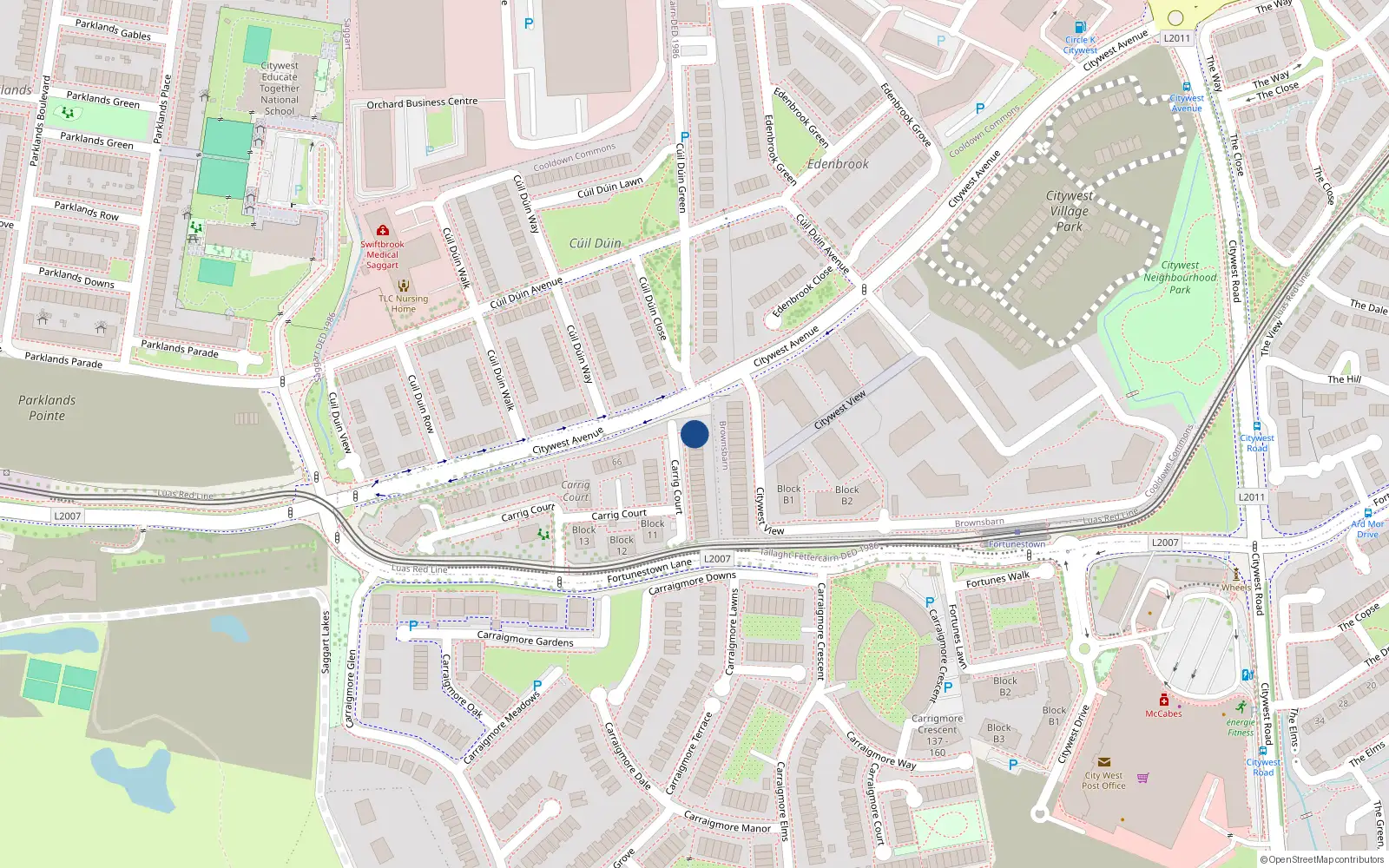 Overhead map showing the location of 85 Carrig Court, Saggart