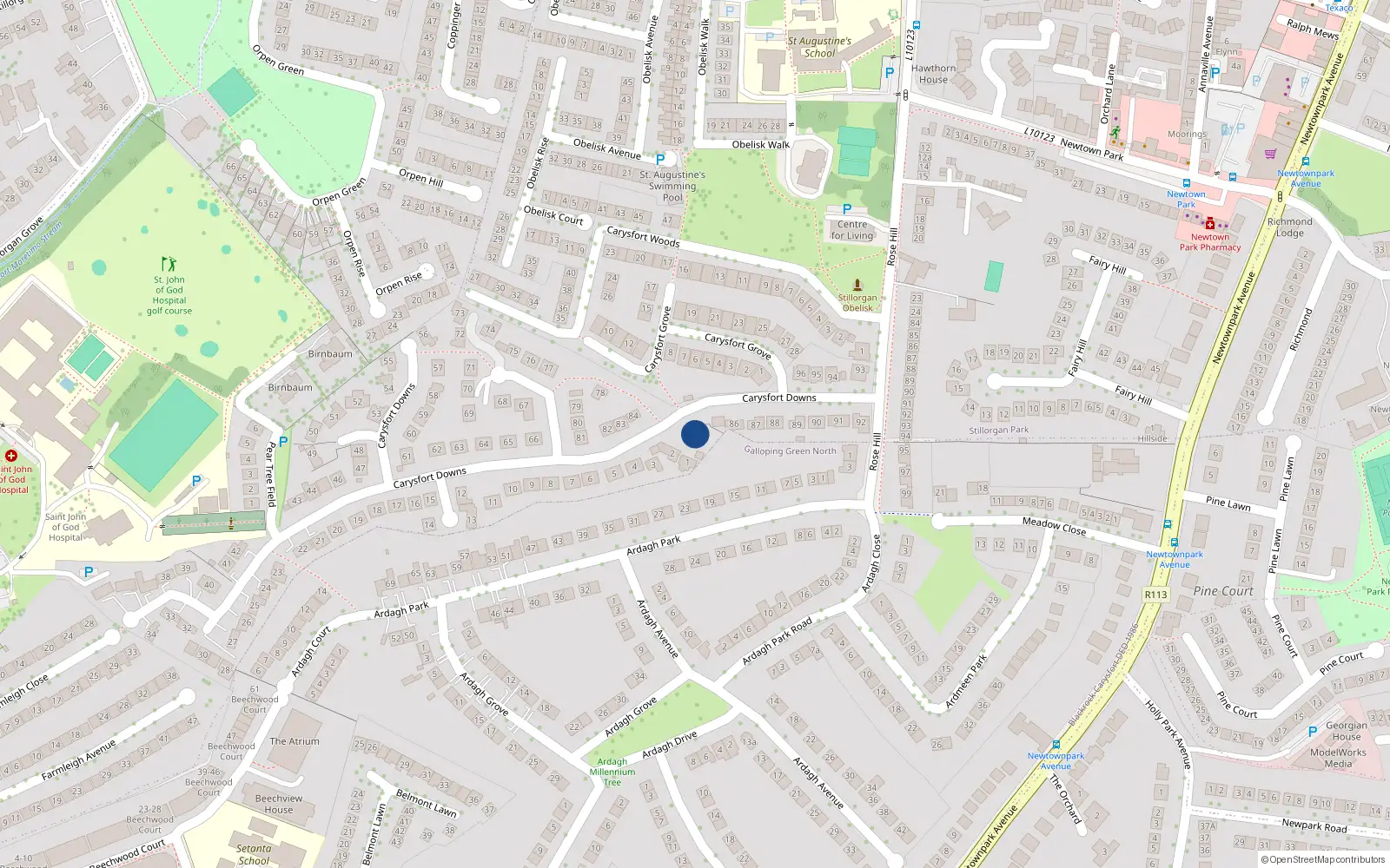 Overhead map showing the location of 85 Carysfort Downs, Blackrock