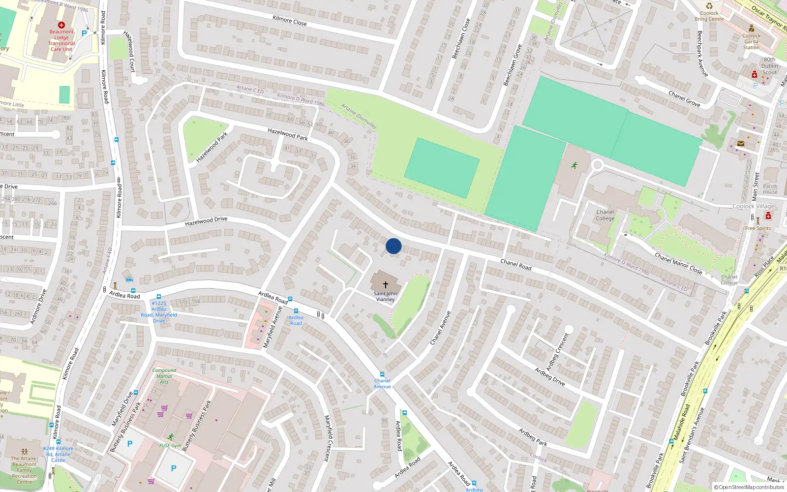 Overhead map showing the location of 85 Chanel Road, Artane, Dublin 5