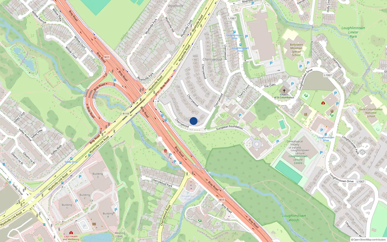 Overhead map showing the location of 85 Cherrywood, Dublin