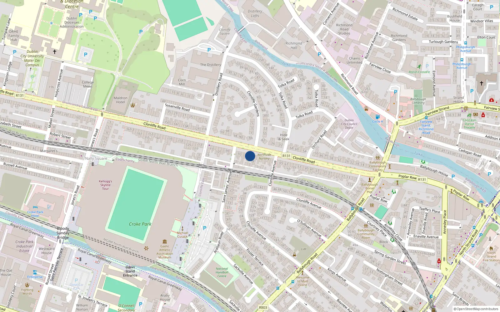 Overhead map showing the location of 85 Clonliffe Road, Drumcondra Dublin 3, Dublin
