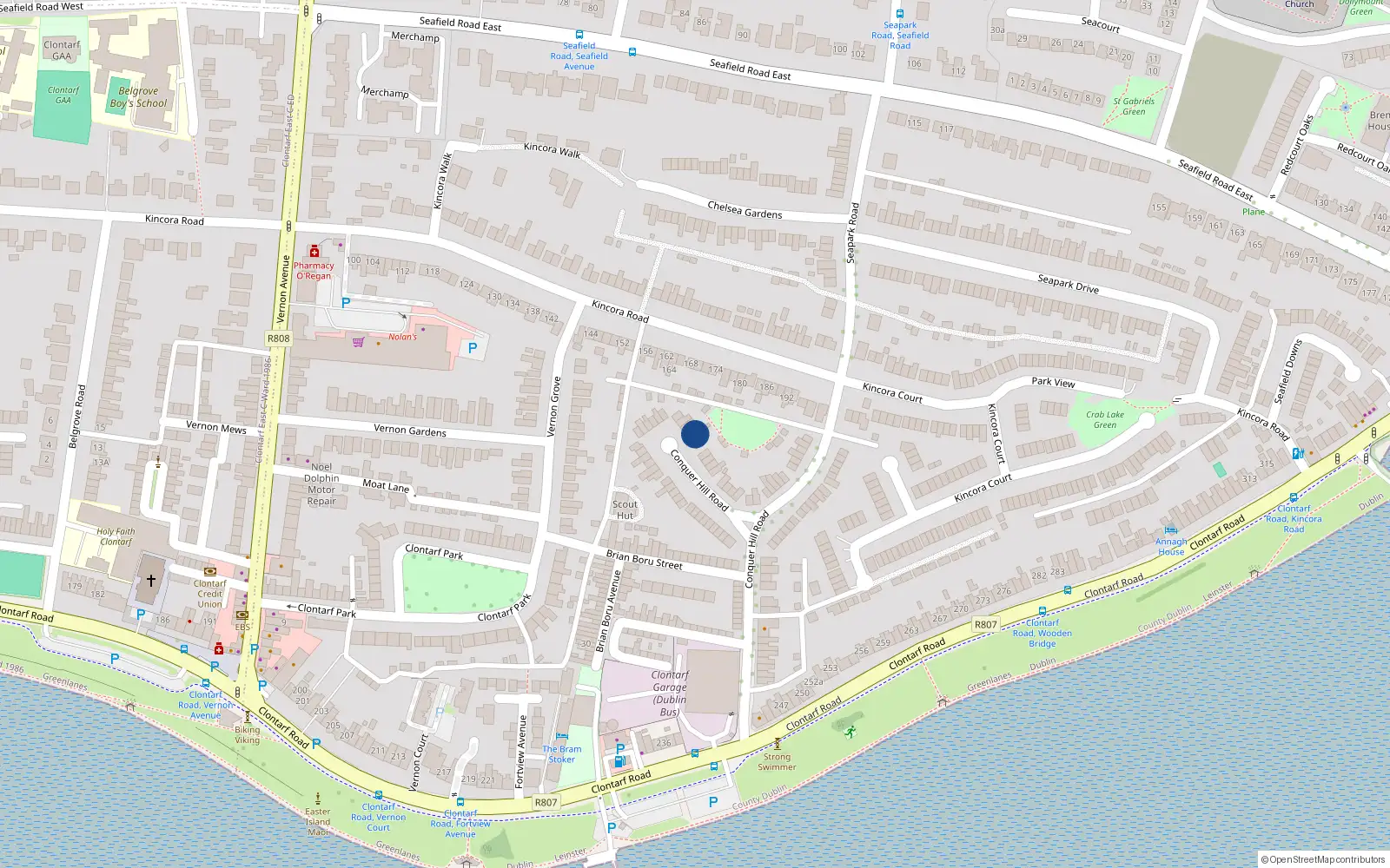 Overhead map showing the location of 85 Conquer Hill Road, Dublin 3