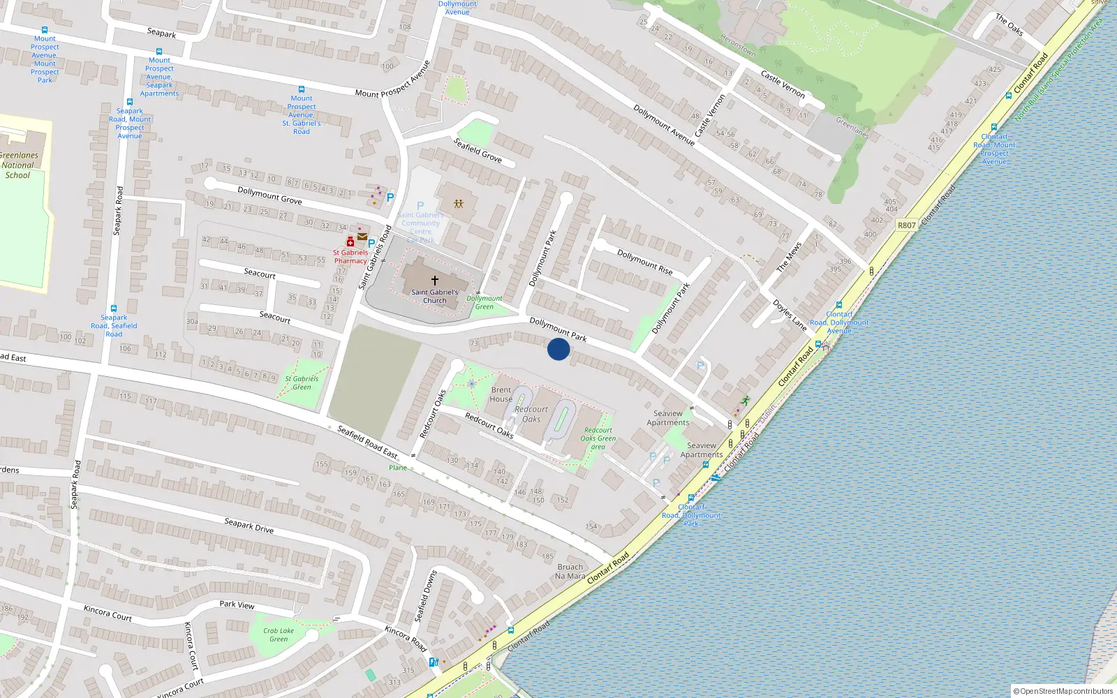 Overhead map showing the location of 85 Dollymount Park, Clontarf, Dublin 3