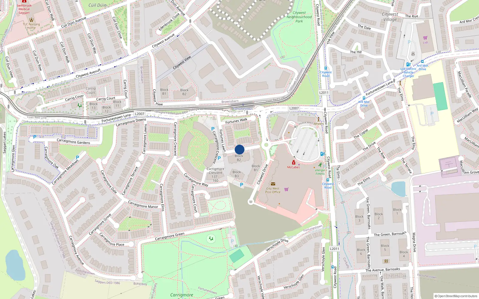 Overhead map showing the location of 85 Fortunes Lawn, Citywest