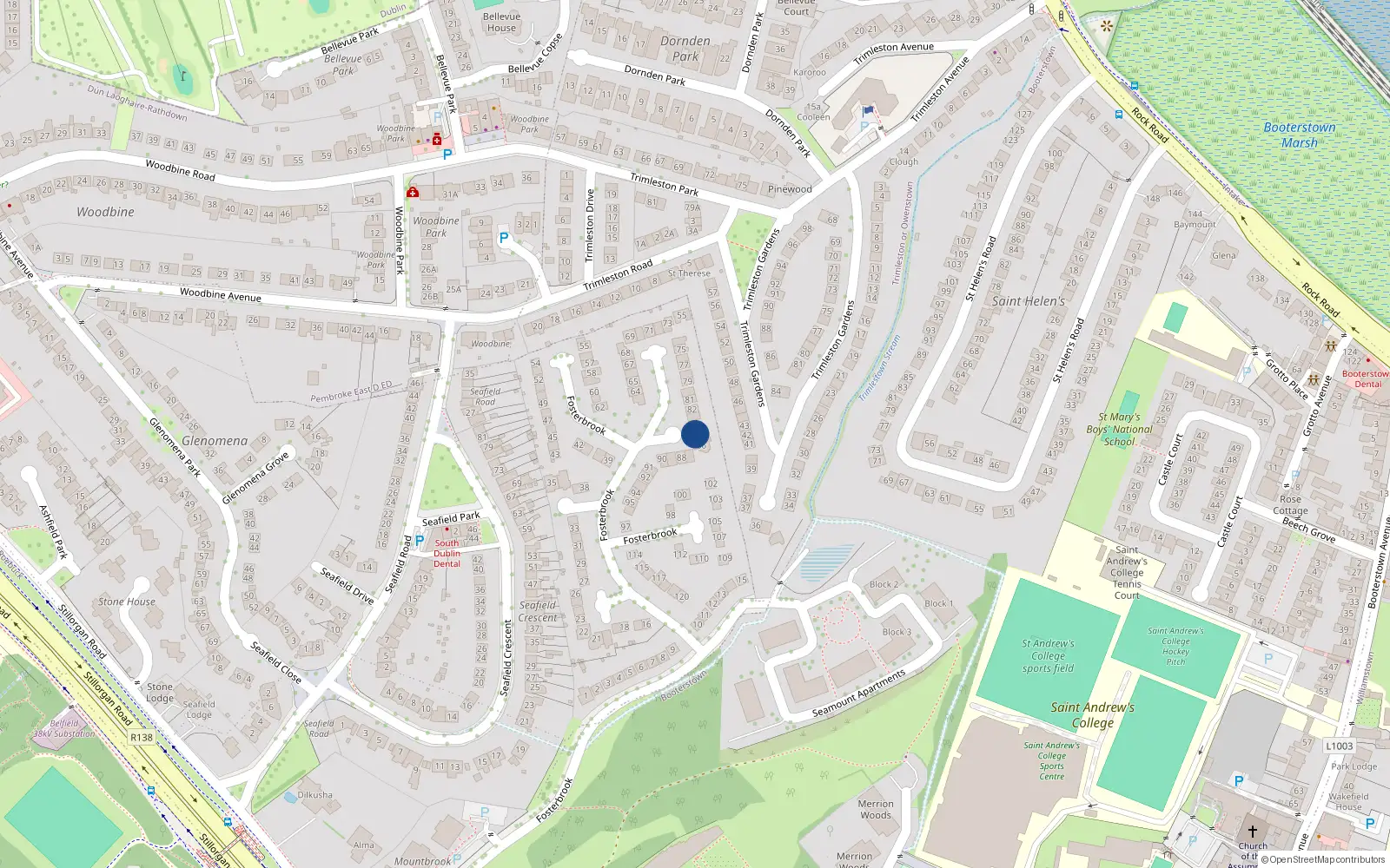 Overhead map showing the location of 85 Fosterbrook, Blackrock