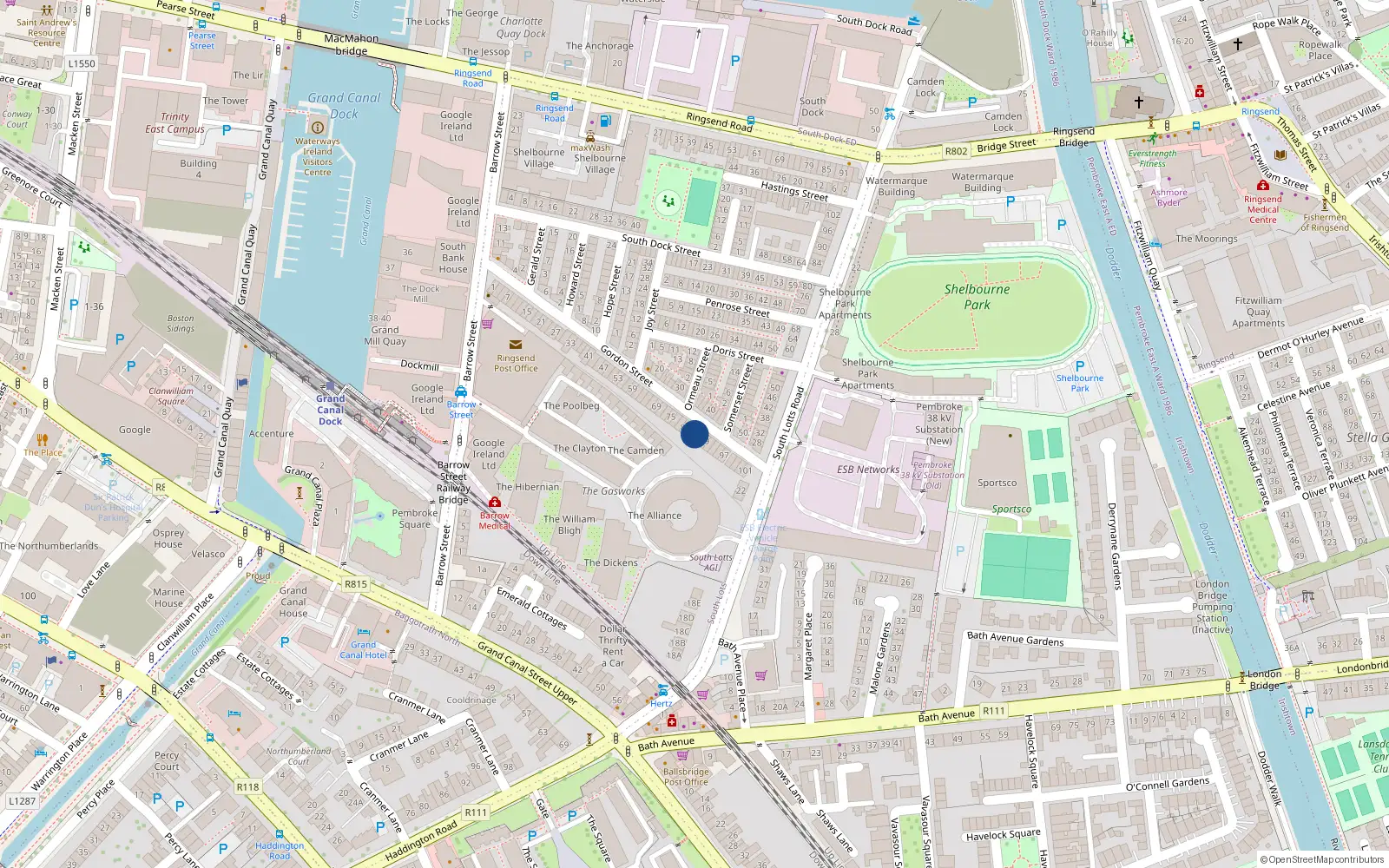 Overhead map showing the location of 85 Gordon Street, Dublin 4
