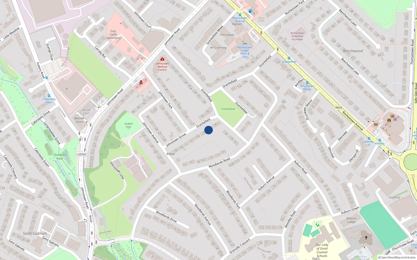 Overhead map showing the location of 85 Granitefield, Dublin