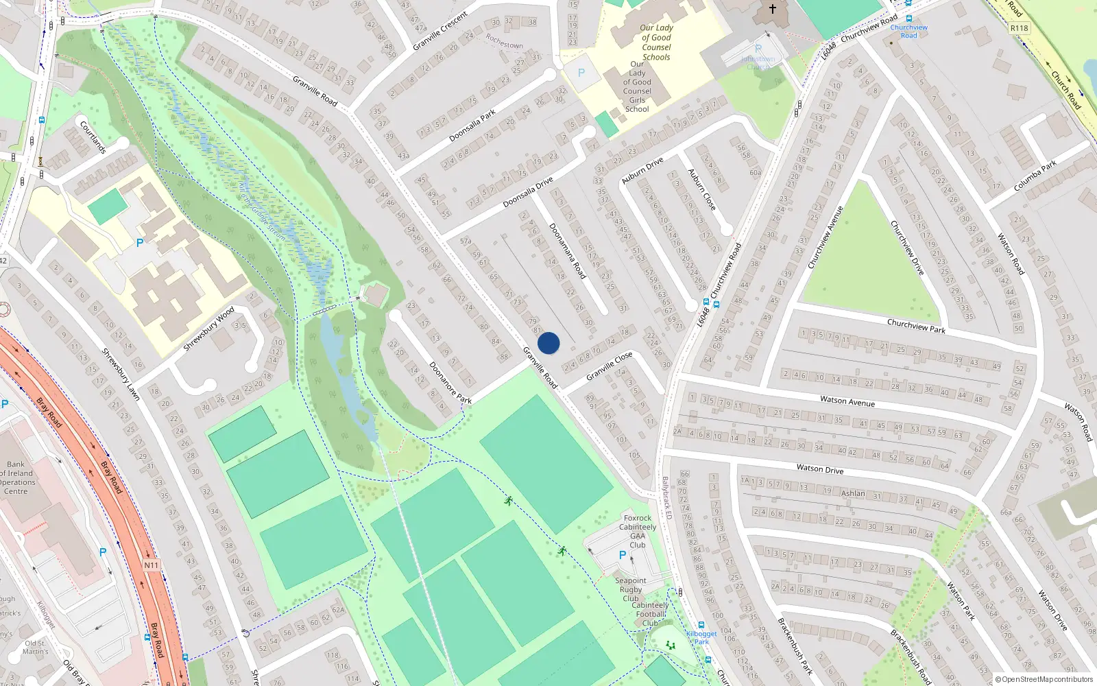Overhead map showing the location of 85 Granville Road, Dublin