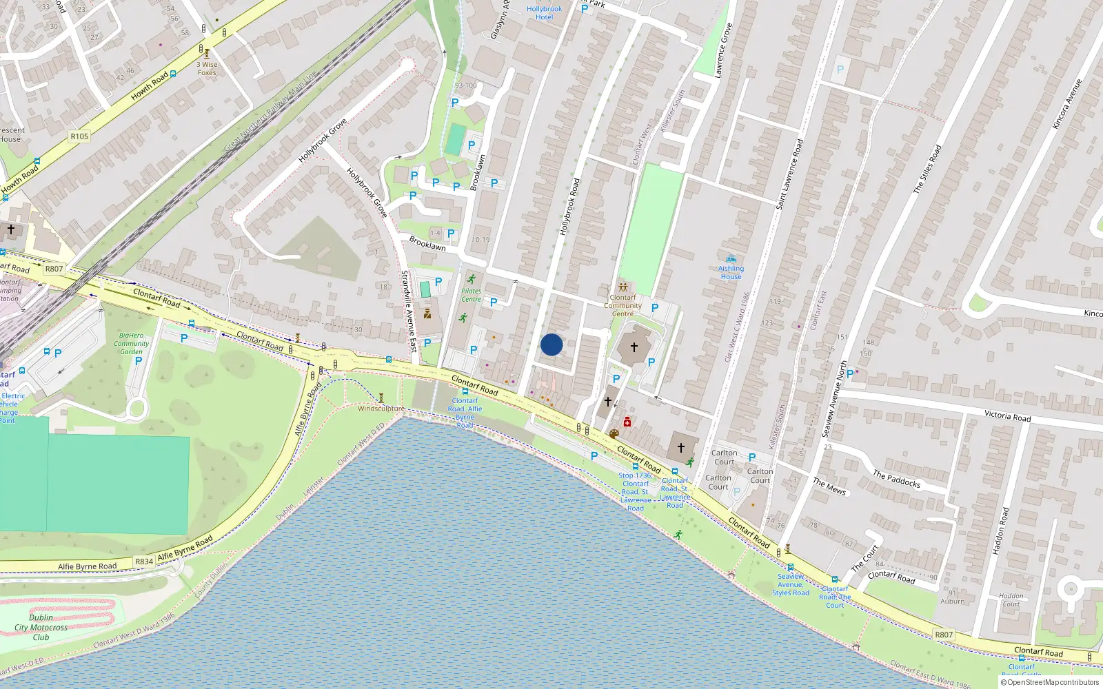 Overhead map showing the location of 85, 85 Hollybrook Road, Dublin 3