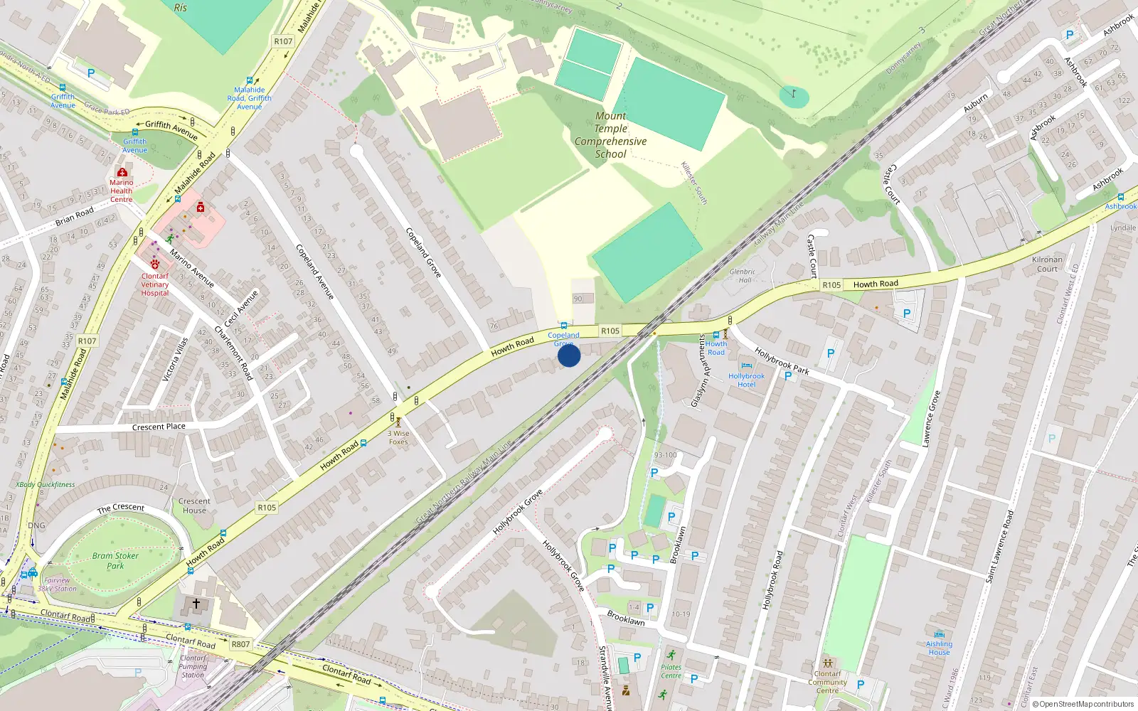 Overhead map showing the location of 85 Howth Road, Dublin 3