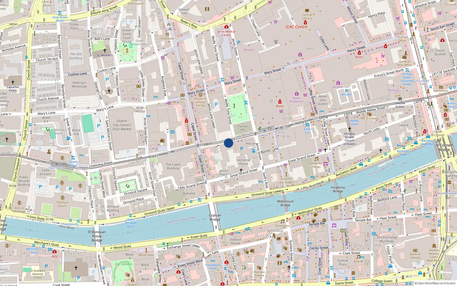 Overhead map showing the location of 85 Jervis Place, Abbey Street Upper, Dublin 1