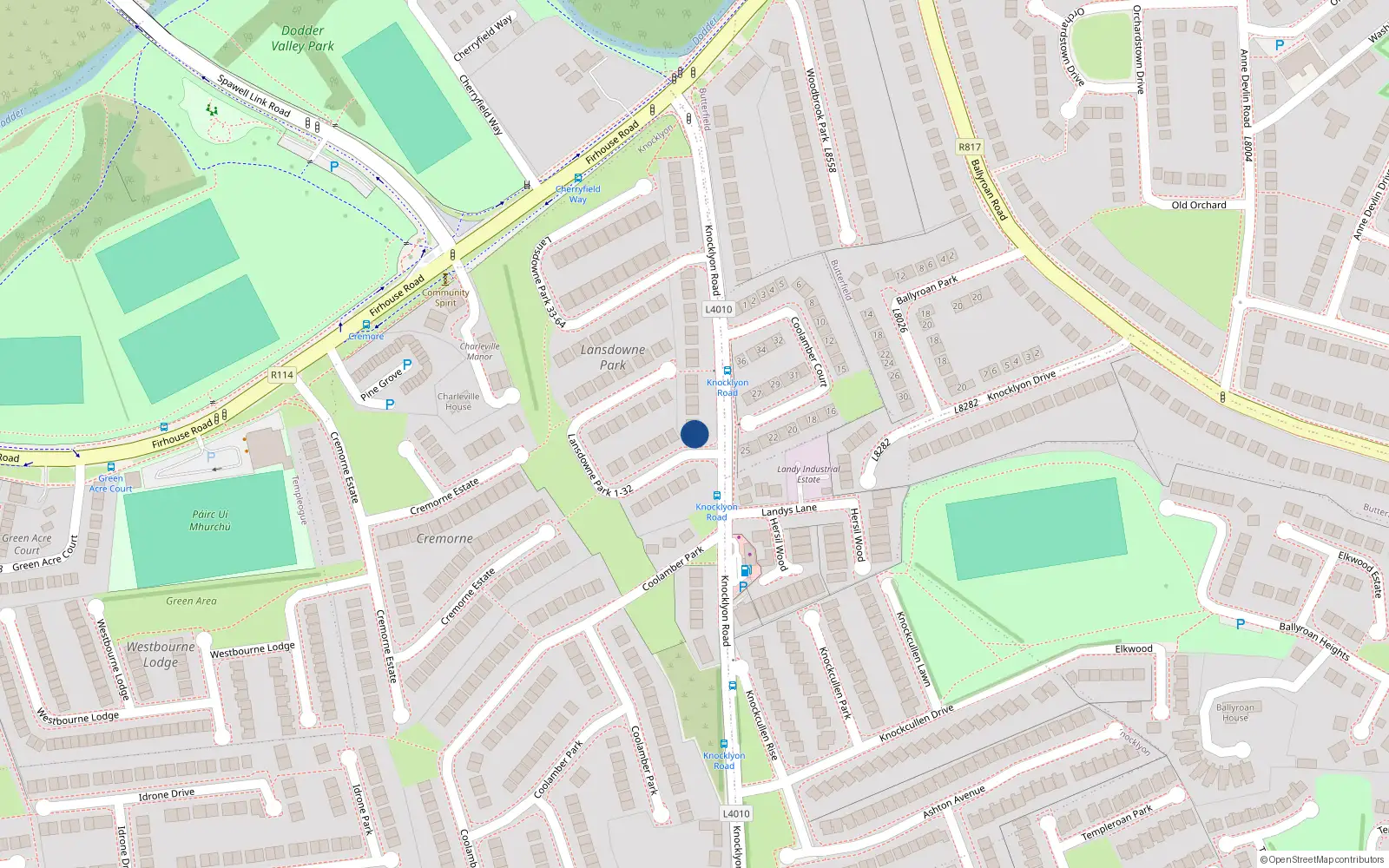 Overhead map showing the location of 85 Lansdowne Park, Dublin 16