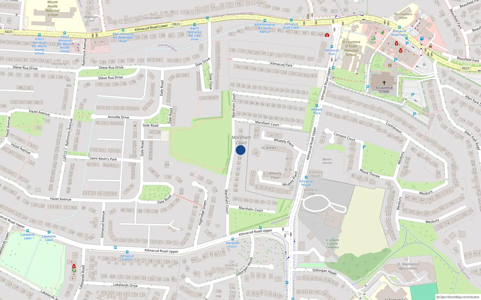 Overhead map showing the location of 85 Marsham Court, Blackrock