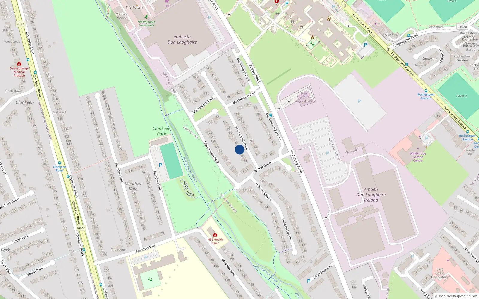 Overhead map showing the location of 85 Mc Intosh Park, Cabinteely, Dun Laoghaire