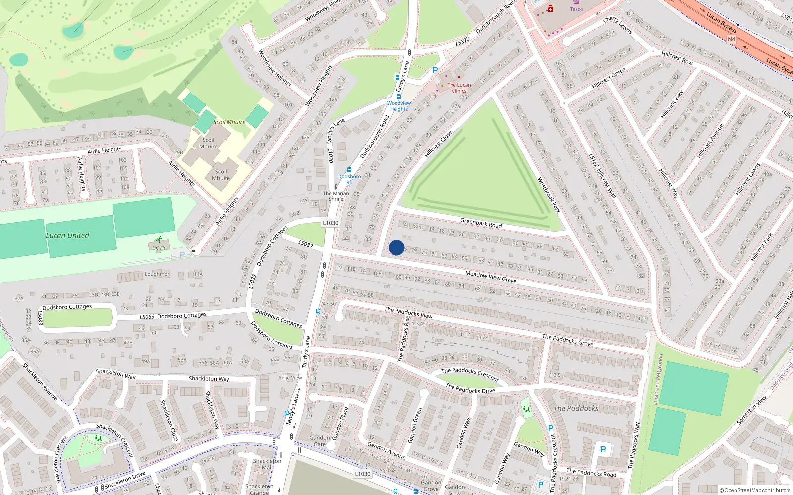 Overhead map showing the location of 85 Meadowview Grove, Lucan