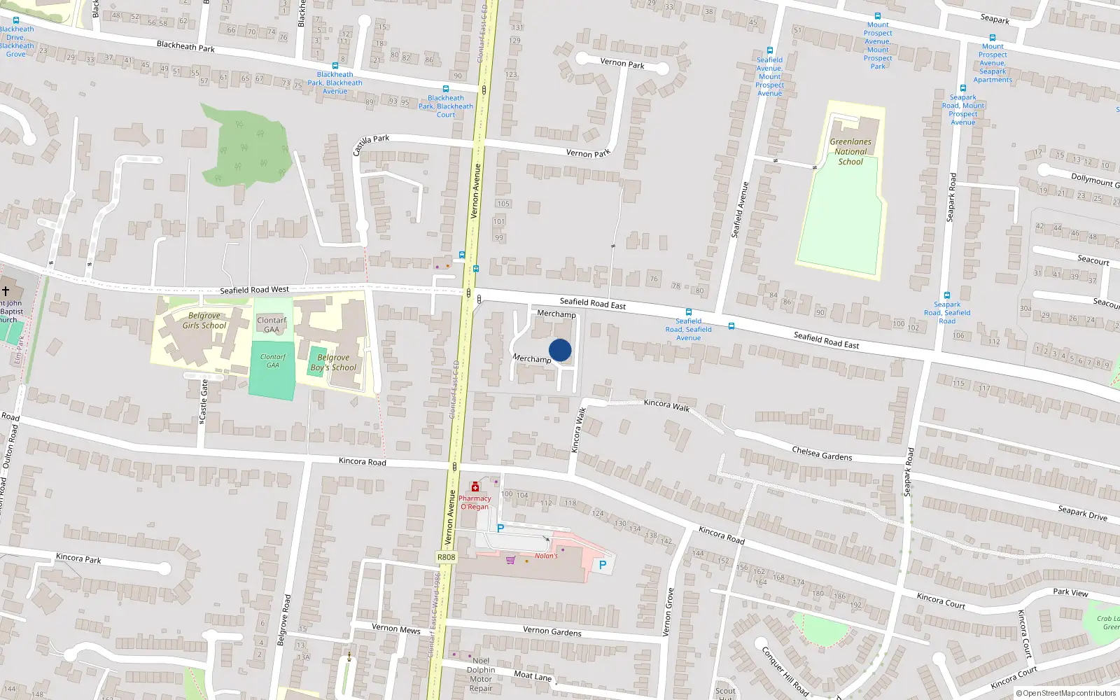 Overhead map showing the location of 85 Merchamp, Seafield Road East, Clontarf Dublin 3