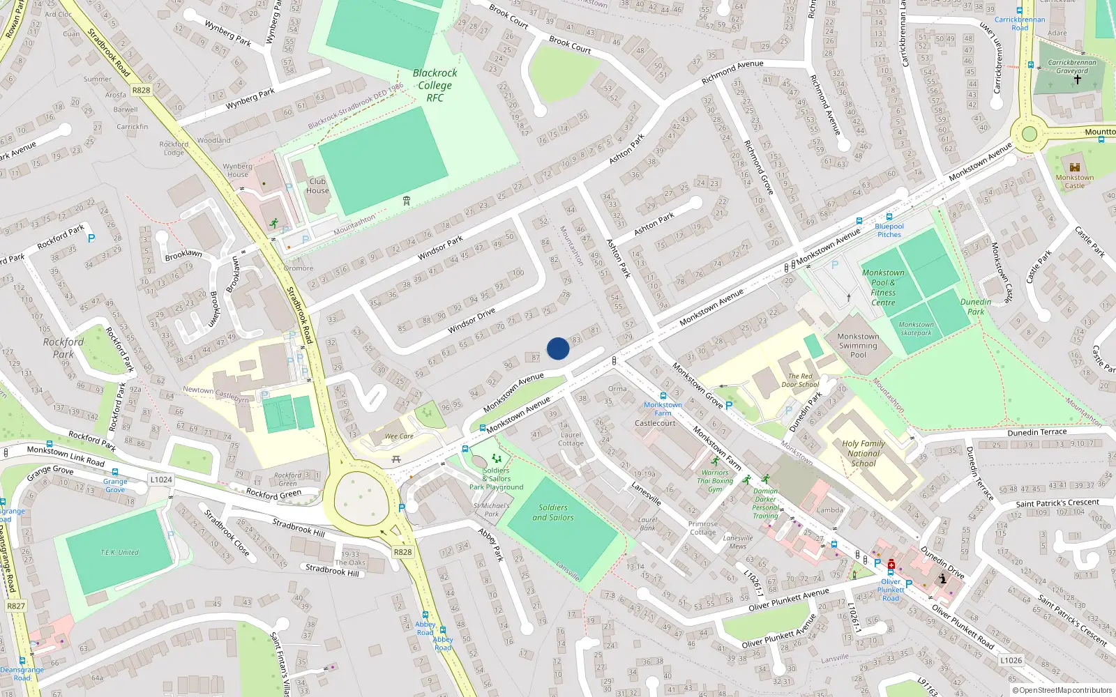 Overhead map showing the location of 85 Monkstown Avenue, Dublin