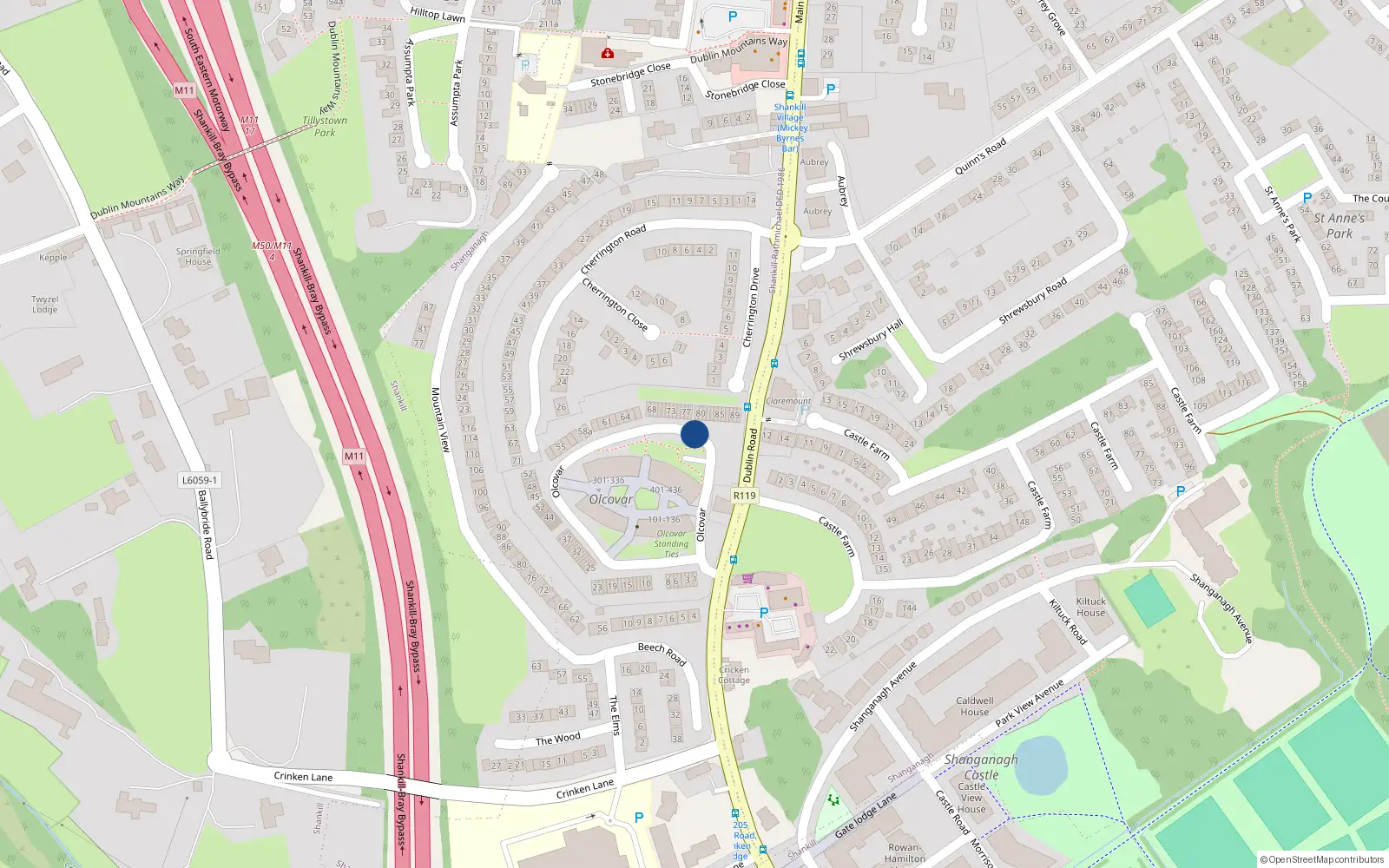 Overhead map showing the location of 85 Olcovar, Dublin