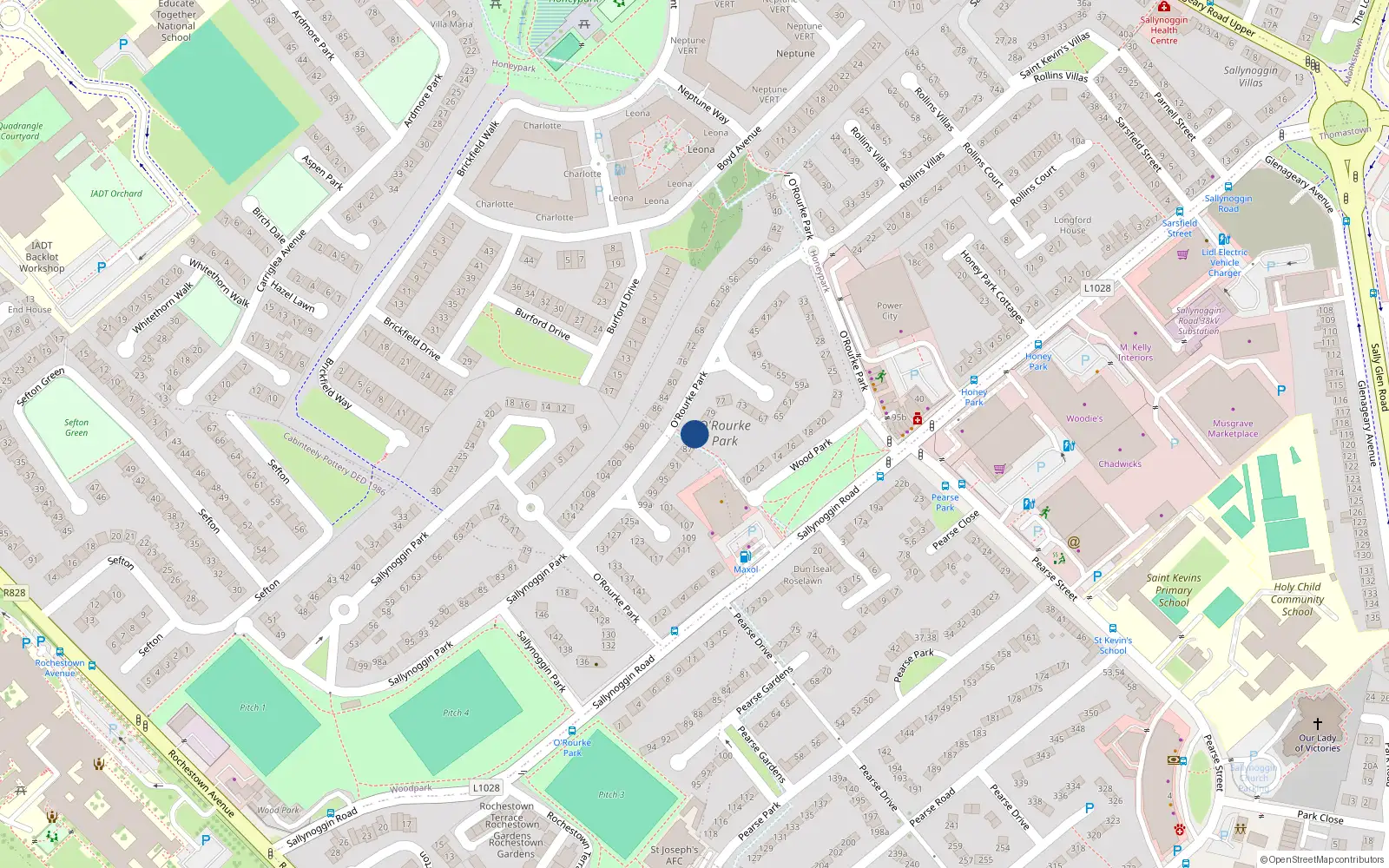 Overhead map showing the location of 85 Orourke Park, Sallynoggin, Dublin