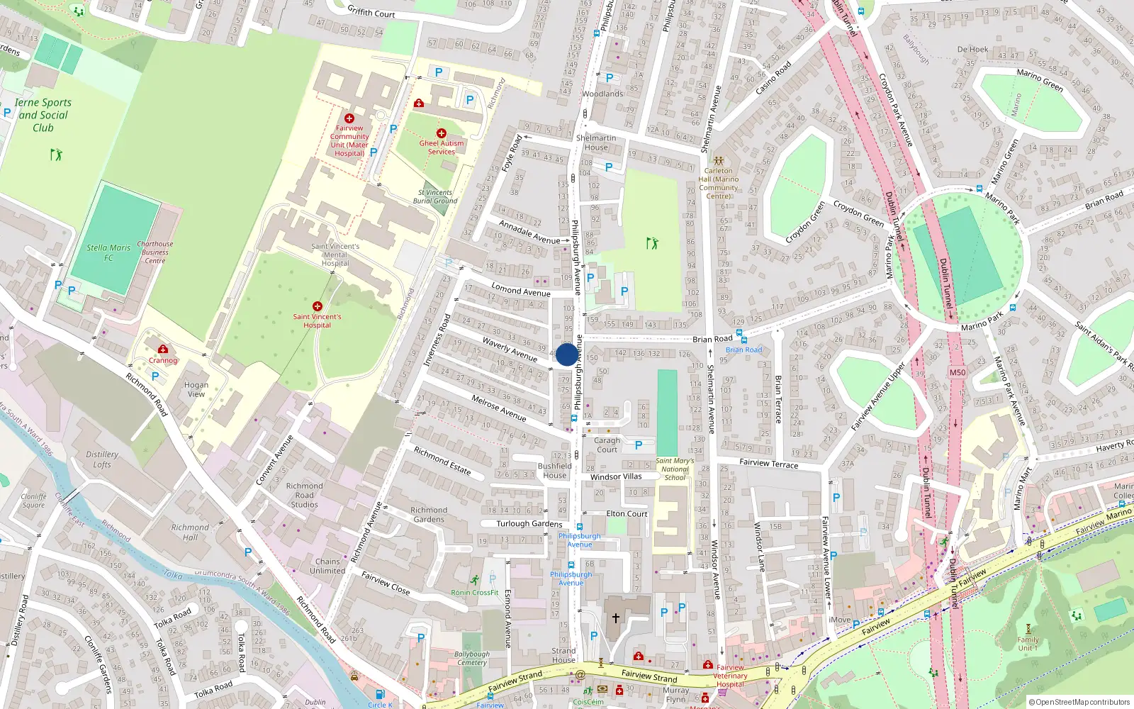 Overhead map showing the location of 85 Philipsburgh Avenue, Fairview, Dublin 3