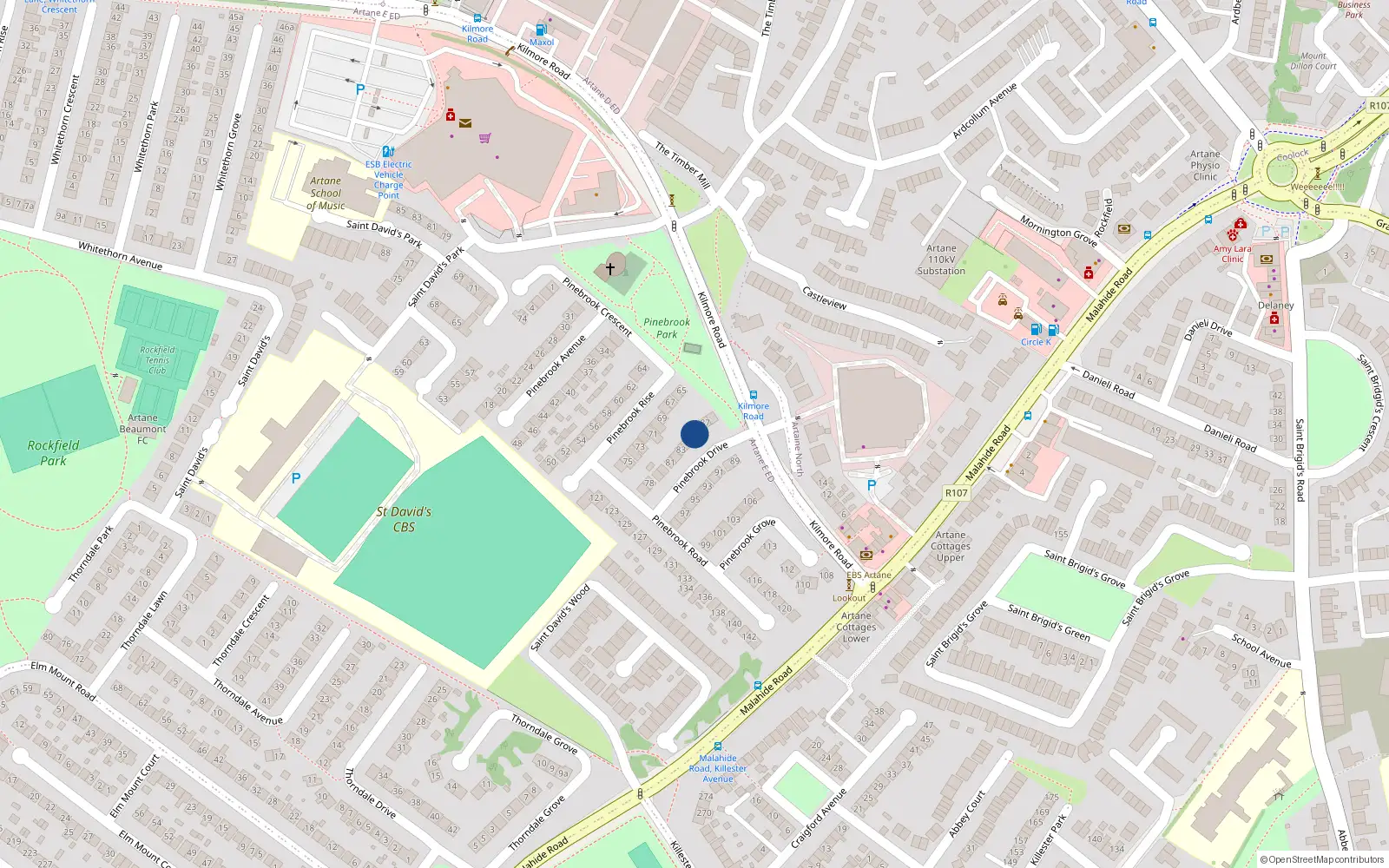 Overhead map showing the location of 85 Pinebrook Drive, Dublin 5