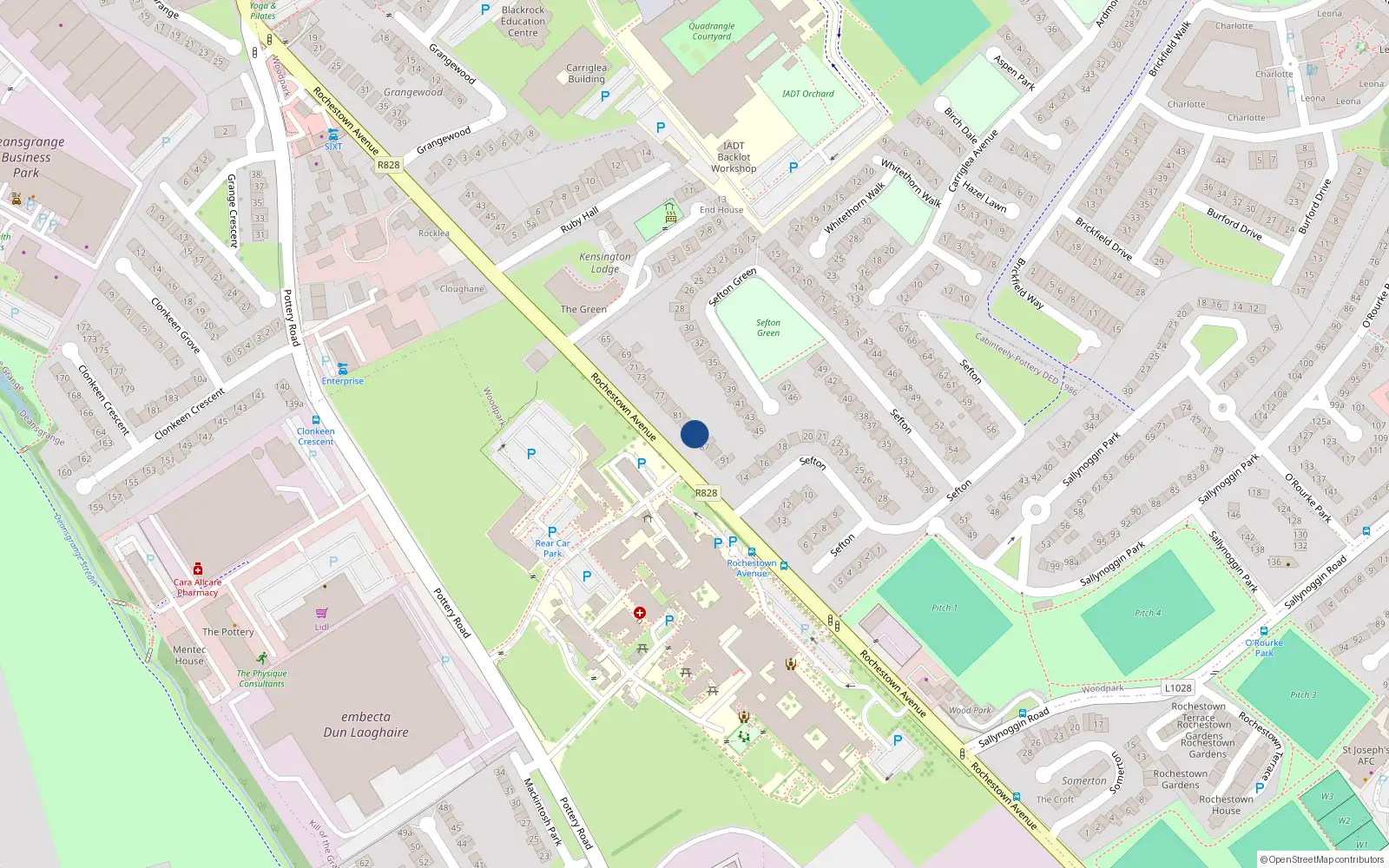 Overhead map showing the location of 85 Rochestown Avenue, Dublin