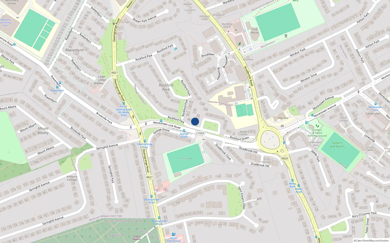 Overhead map showing the location of 85 Rockford Park, Blackrock, Co Dublin