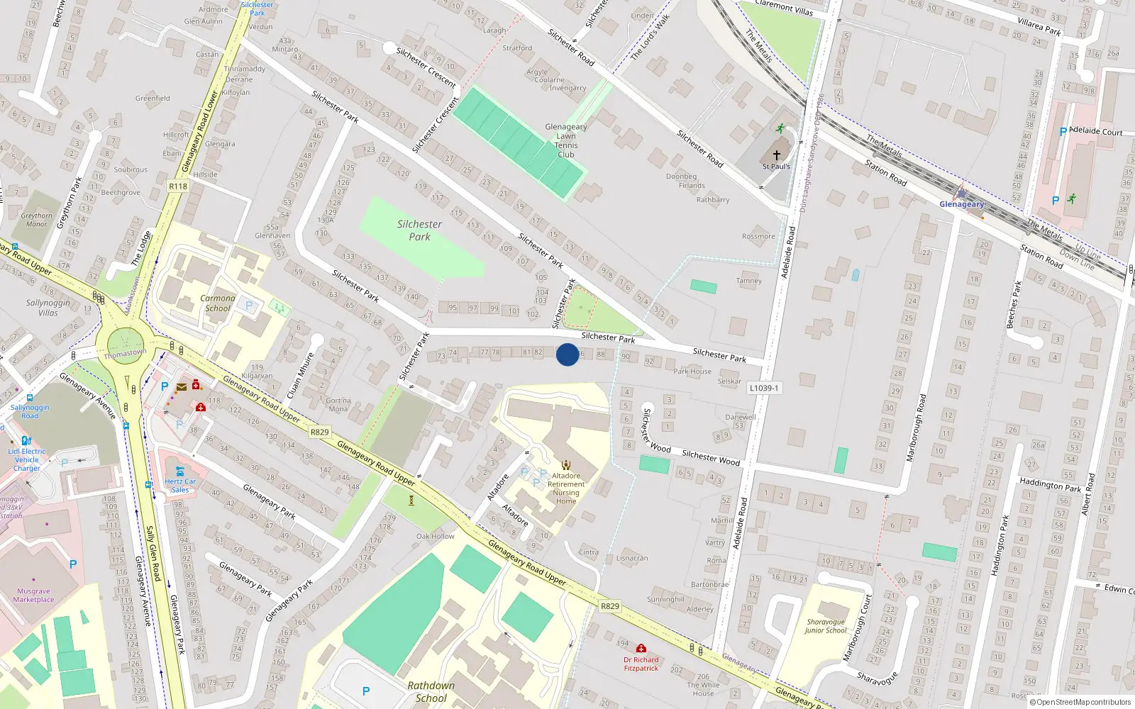 Overhead map showing the location of 85 Silchester Park, Dublin