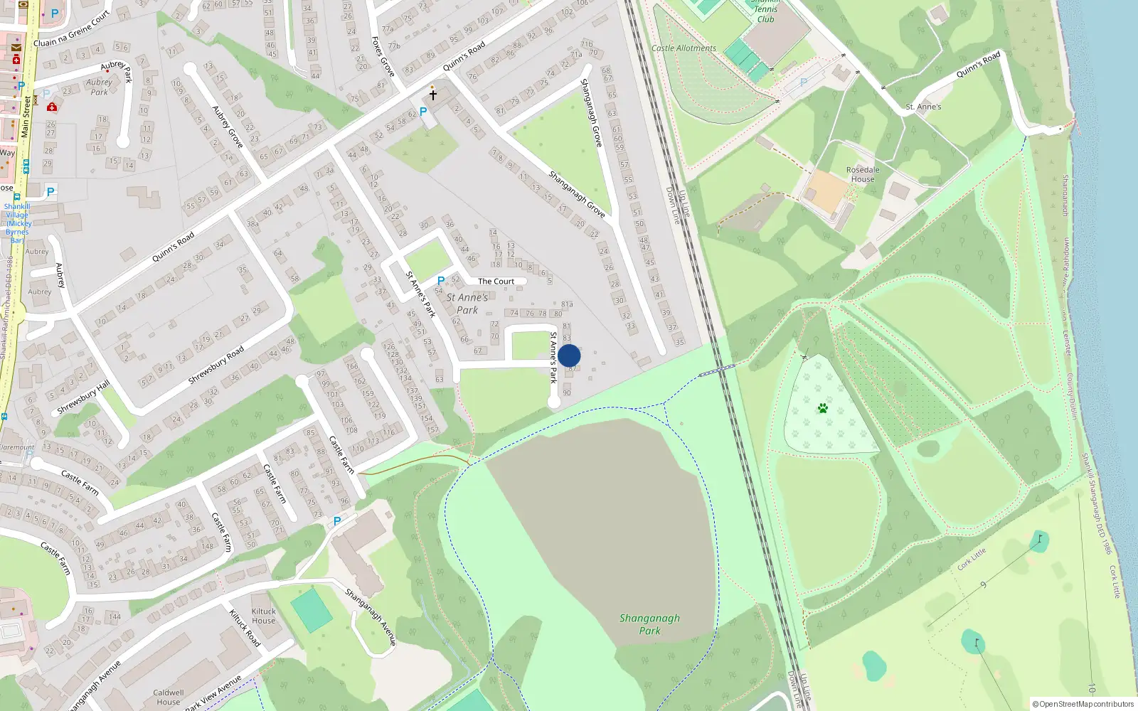 Overhead map showing the location of 85 St Annes Park, Shankill, Dublin