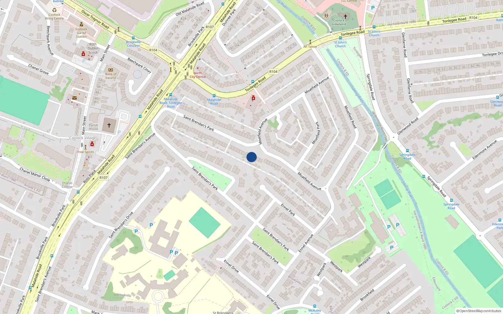 Overhead map showing the location of 85 St Brendans Avenue, Malahide Road, Artane Dublin 5