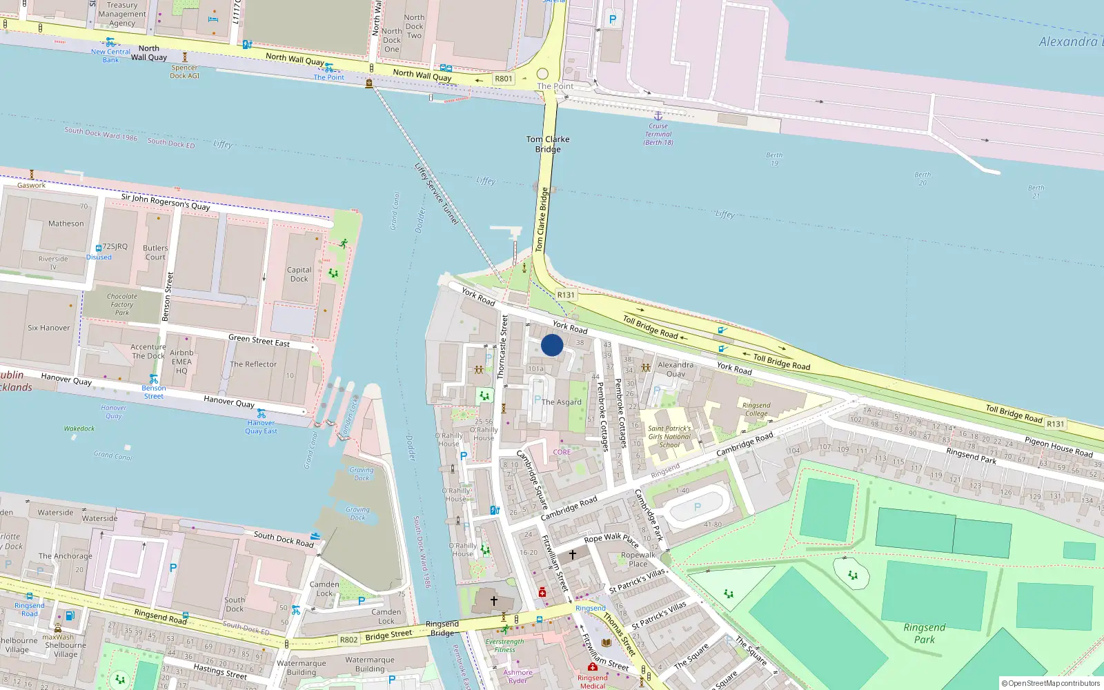 Overhead map showing the location of 85 the Asgard, Fisherman's Wharf, Ringsend