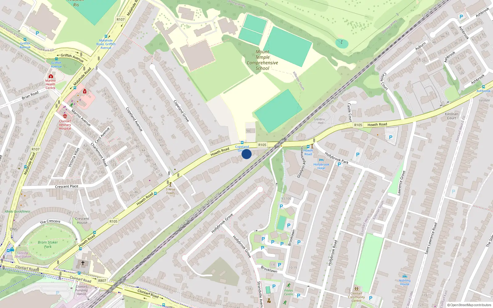 Overhead map showing the location of 85A Howth Road, Clontarf, Dublin 3