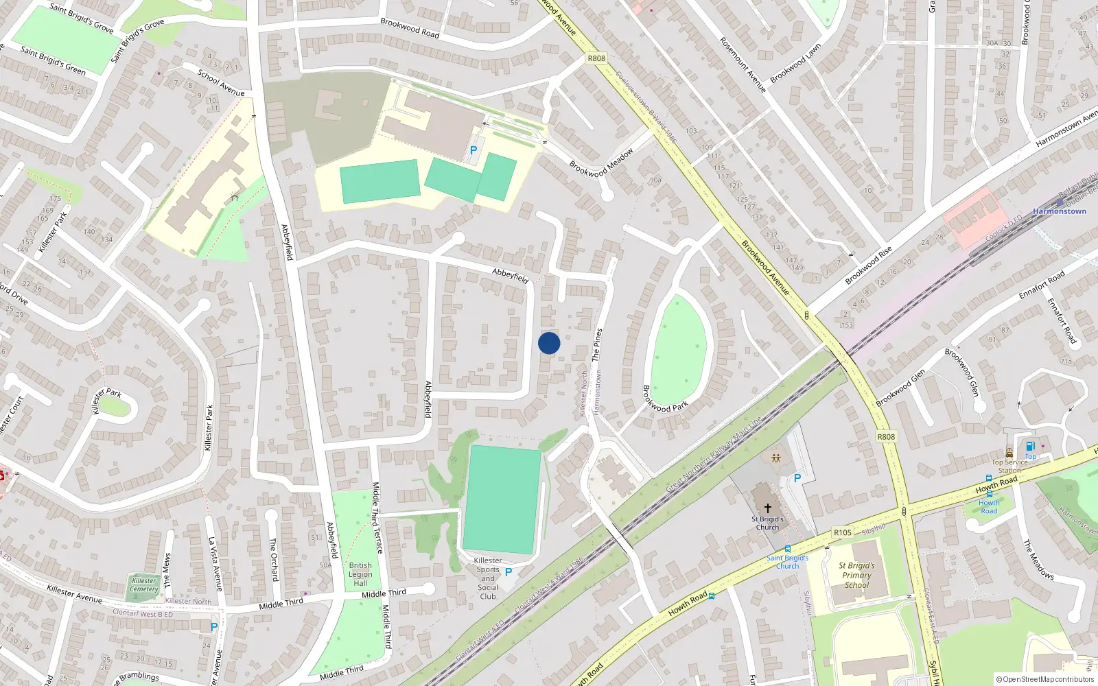 Overhead map showing the location of 86 Abbeyfield, Dublin 5