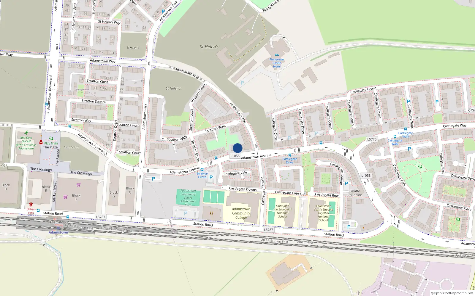 Overhead map showing the location of 86 Adamstown Avenue, Lucan