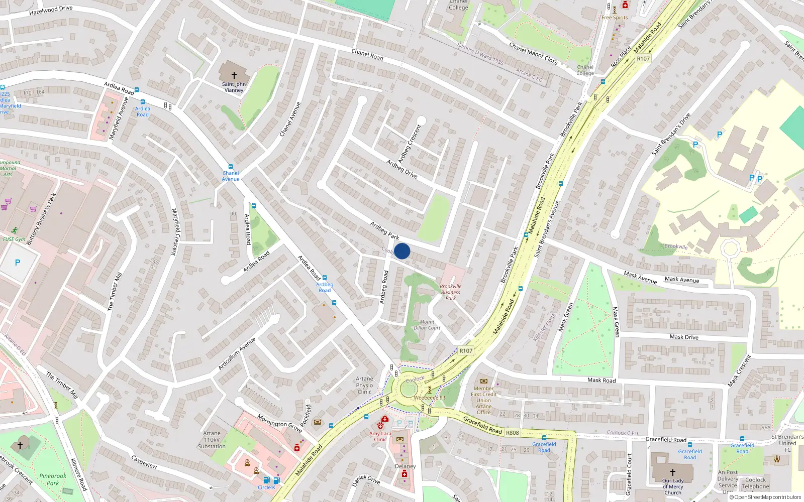 Overhead map showing the location of 86 Ardbeg Park, Dublin 5