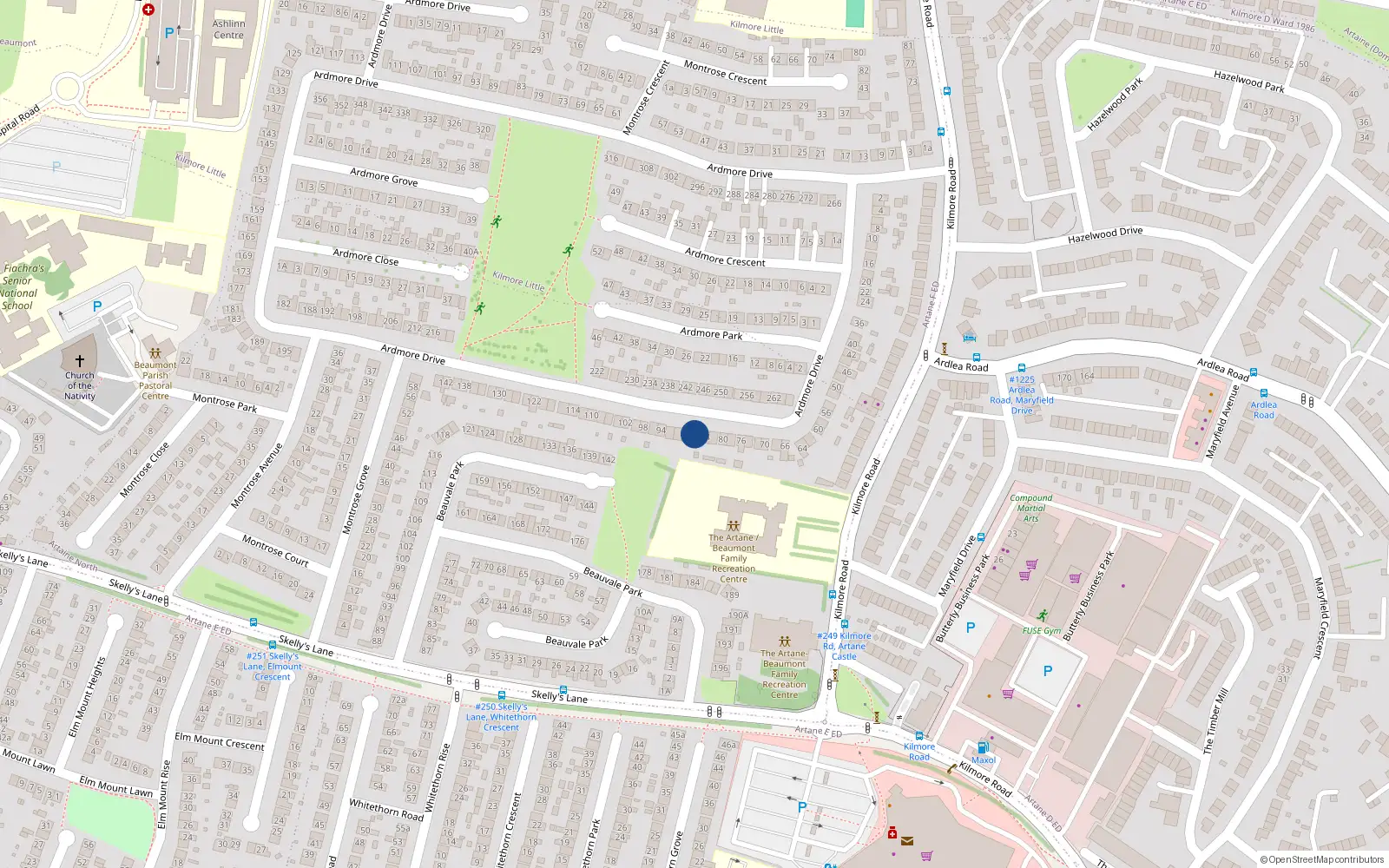 Overhead map showing the location of 86 Ardmore Drive, Dublin 5
