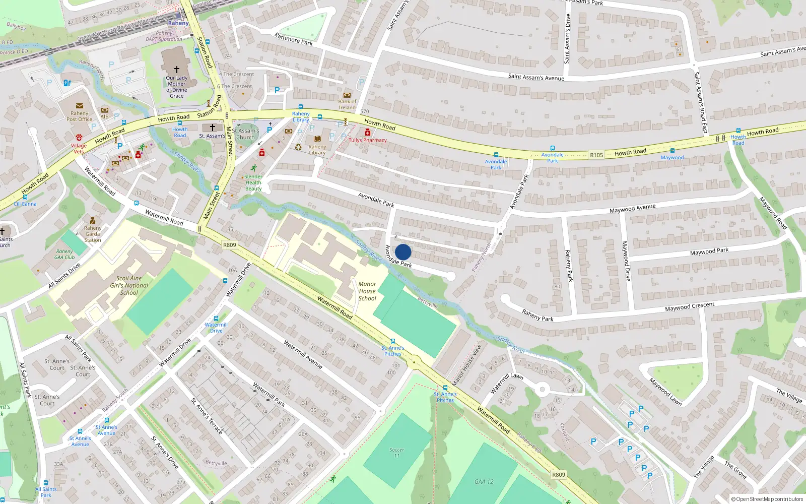 Overhead map showing the location of 86 Avondale Park, Dublin 5