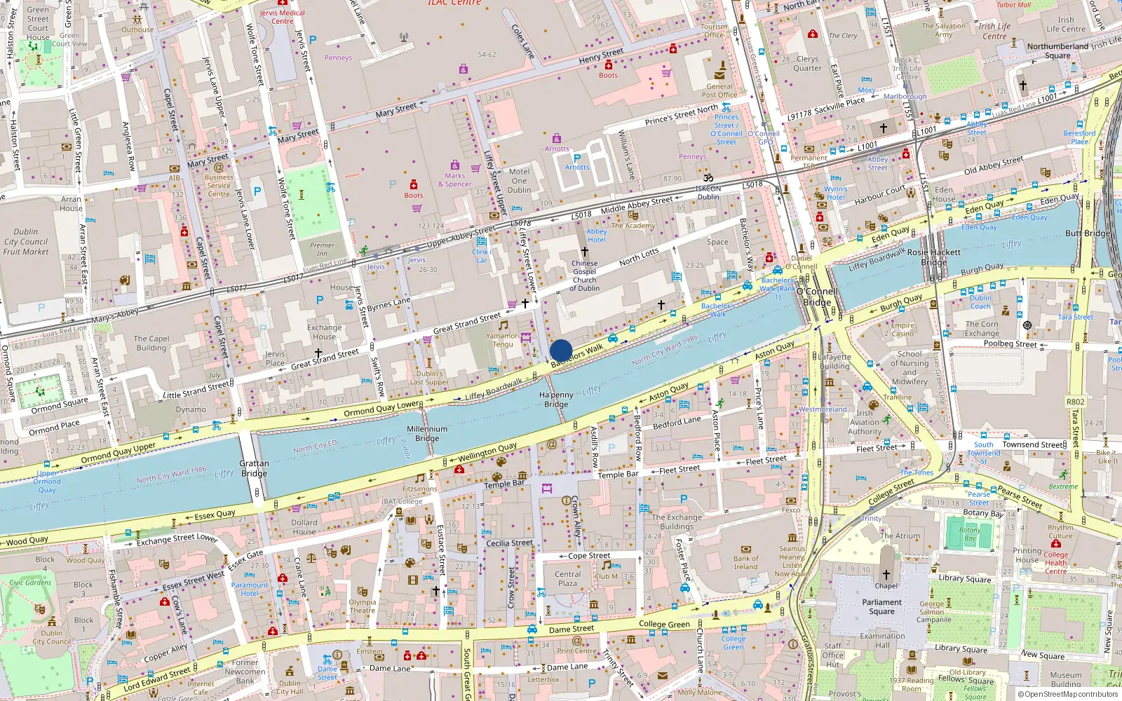 Overhead map showing the location of 86 Bachelors Walk, Block B, Dublin 1