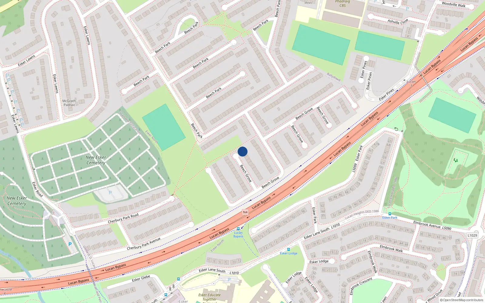 Overhead map showing the location of 86 Beech Grove, Lucan