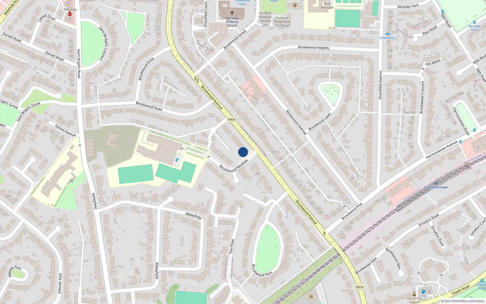 Overhead map showing the location of 86 Brookwood Avenue, Dublin 5