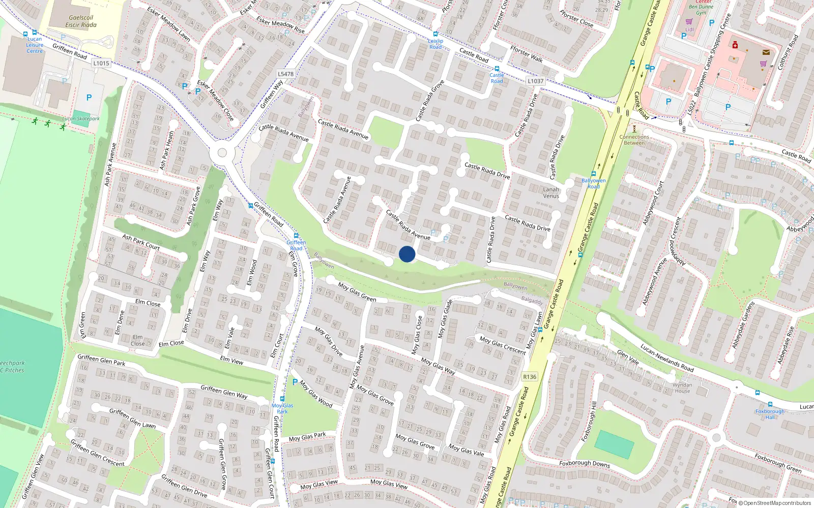 Overhead map showing the location of 86 Castle Riada Avenue, Lucan, Dublin