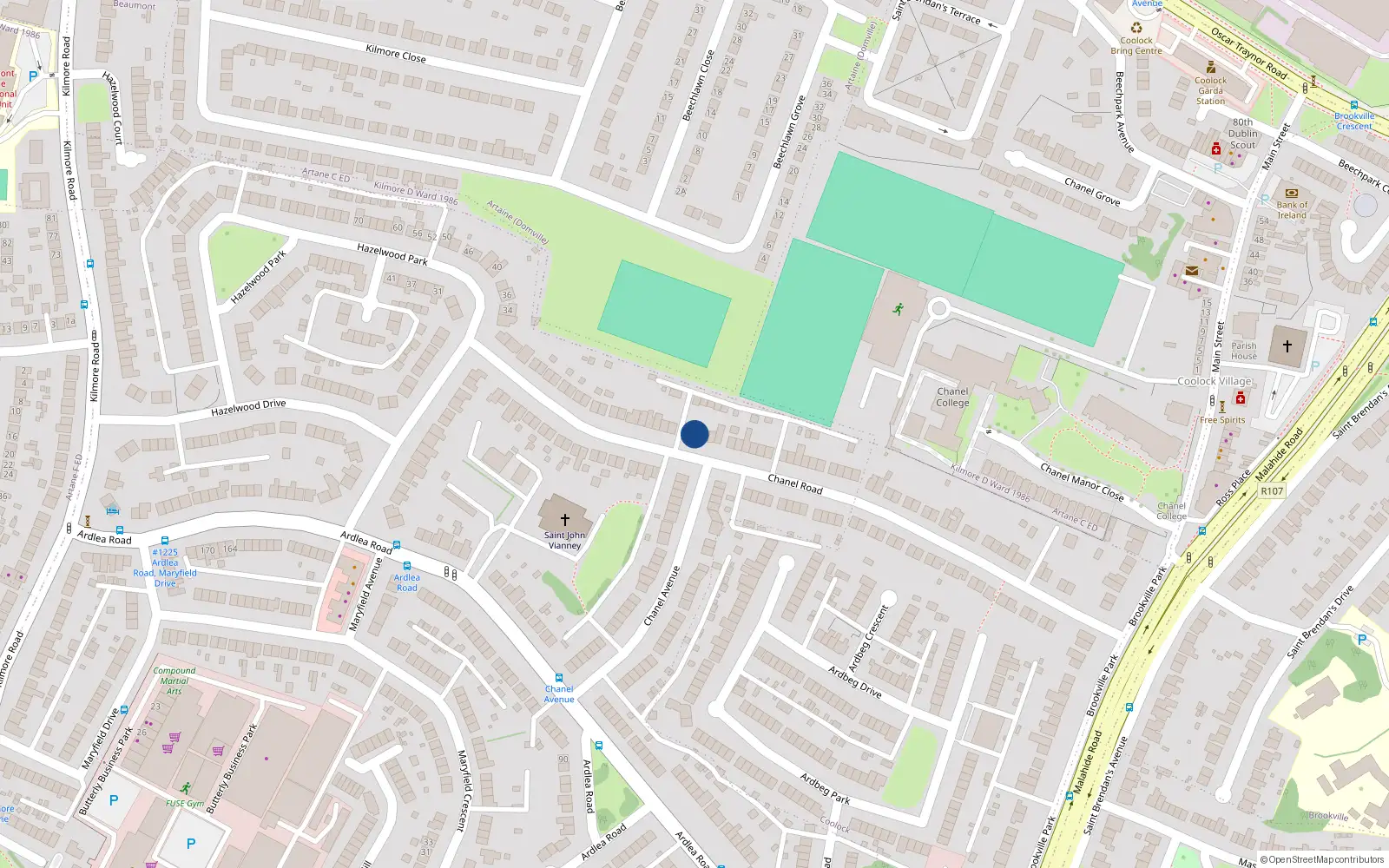 Overhead map showing the location of 86 Chanel Road, Artane, Dublin 5