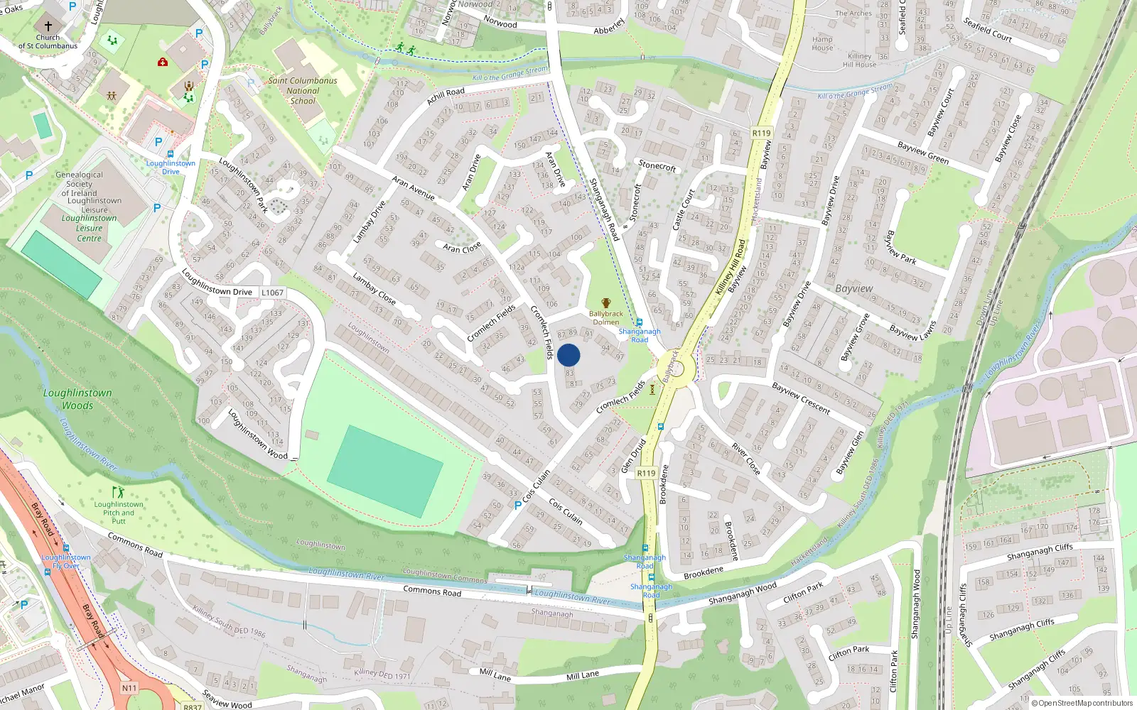 Overhead map showing the location of 86 Cromlech Fields, Dublin